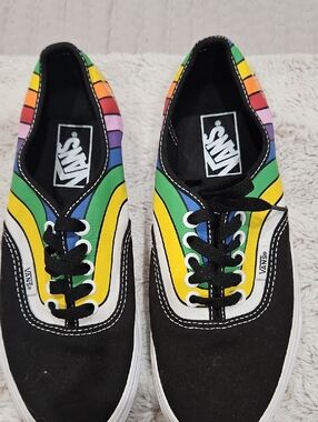 Vans Black Canvas Sneakers with Rainbow Stripes